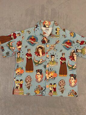 Handmade Frida Kahlo Button Up Camp Shirt Carolina Perez Designs Medium Cotton A